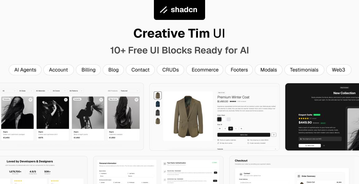 10+ Free shadcn UI Blocks Ready for AI Apps (Token-Efficient & Open Source)