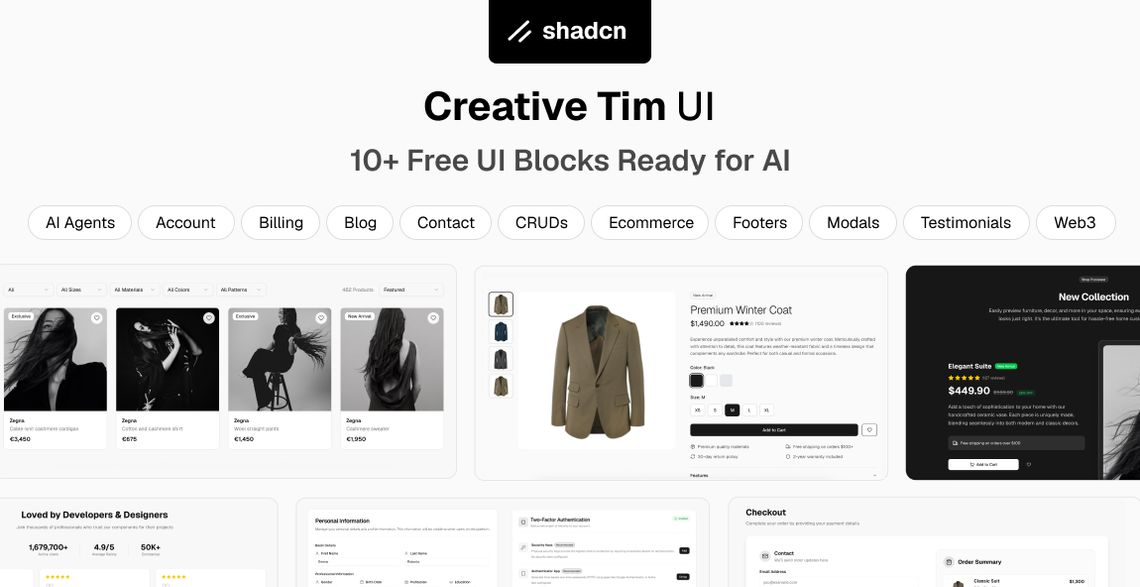 10+ Free shadcn UI Blocks Ready for AI Apps (Token-Efficient & Open Source)