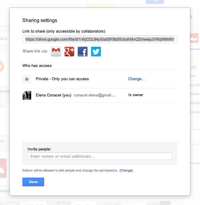 Google Drive Dialog Window