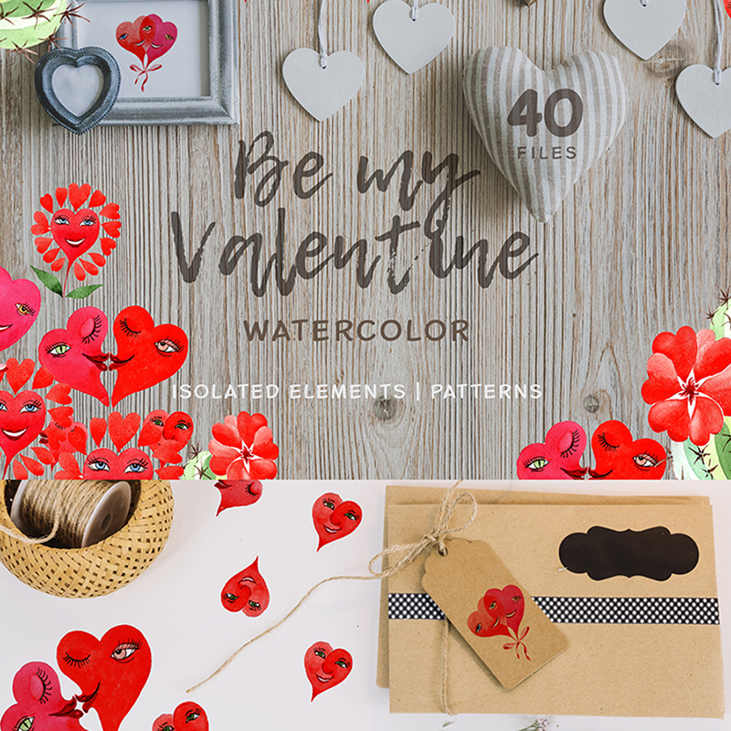 Valentine's Hearts Watercolor Png Illustration