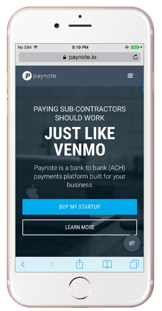 paynote landing page