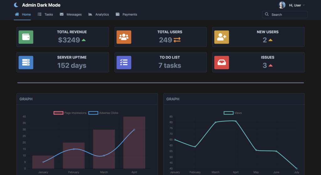 Admin Dark Mode based on tailwindcss example