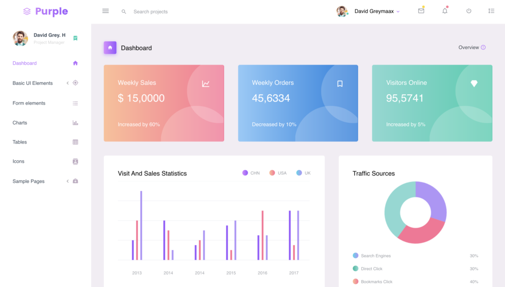 purple angular template preview