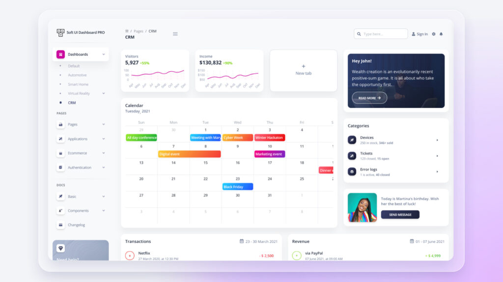 crm admin template page